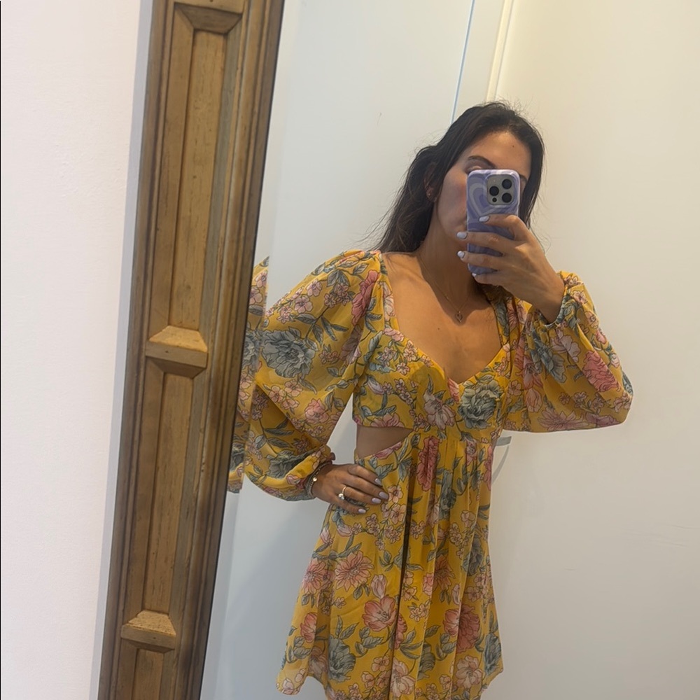 Floral Yellow Dress with Cutout
